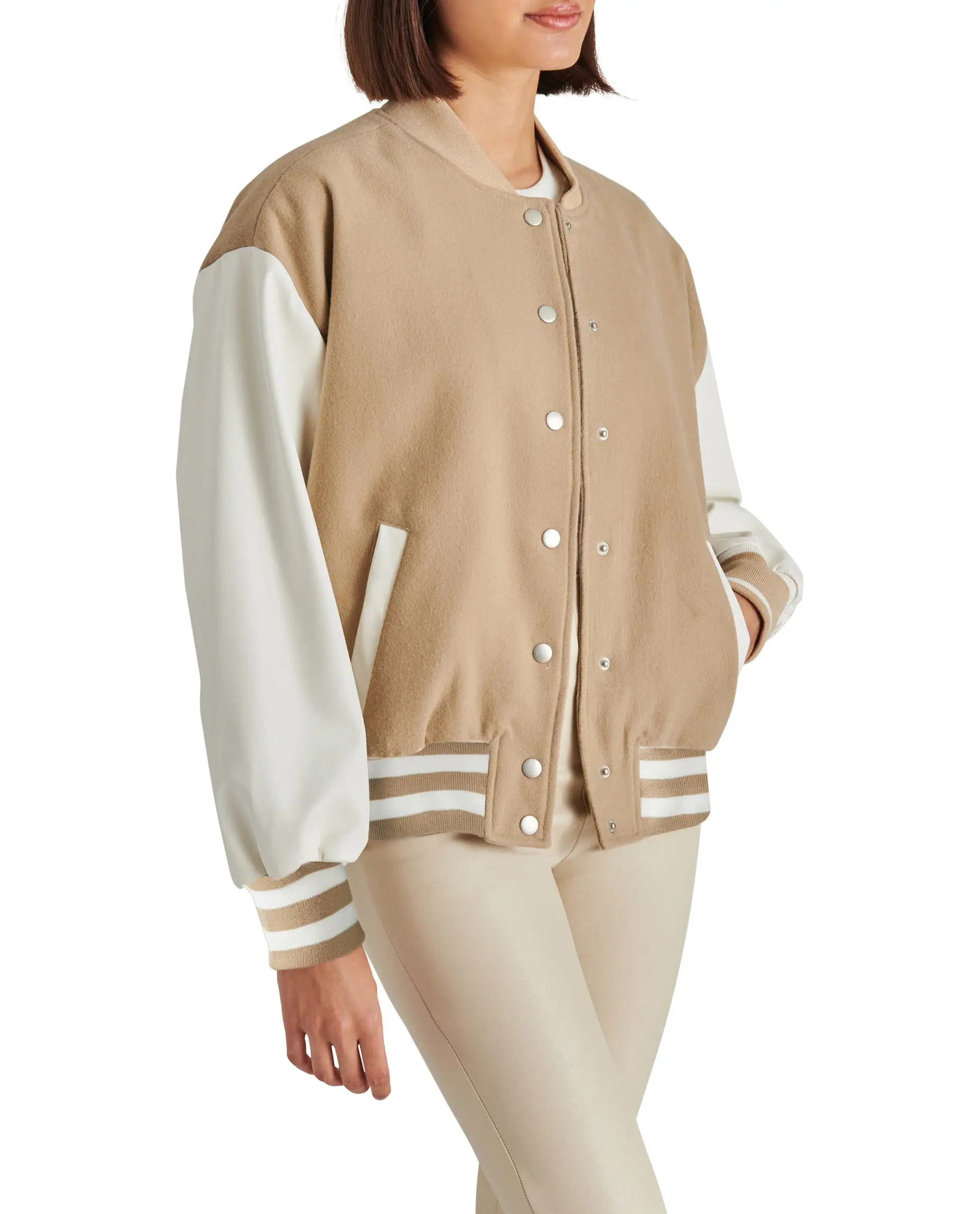 Alexandra Letterman Varsity Jacket Camel Brown & White - Image 3