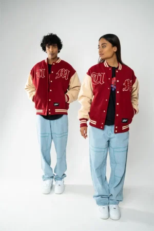Alternative view of Woolen Varsity Letterman Couple Jacket Red & Desert