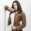 Biker Couple Brown Letterman Leather Jacket - Image 2