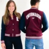 College Letterman Varsity Jacket Wine and Navy Blue - Image 2