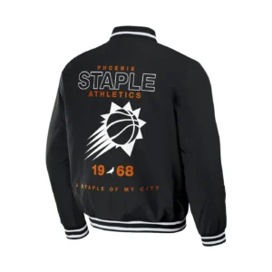 Alternative view of Men's NBA x Staple Letterman Black Phoenix Suns Full-Snap Varsity Jacket