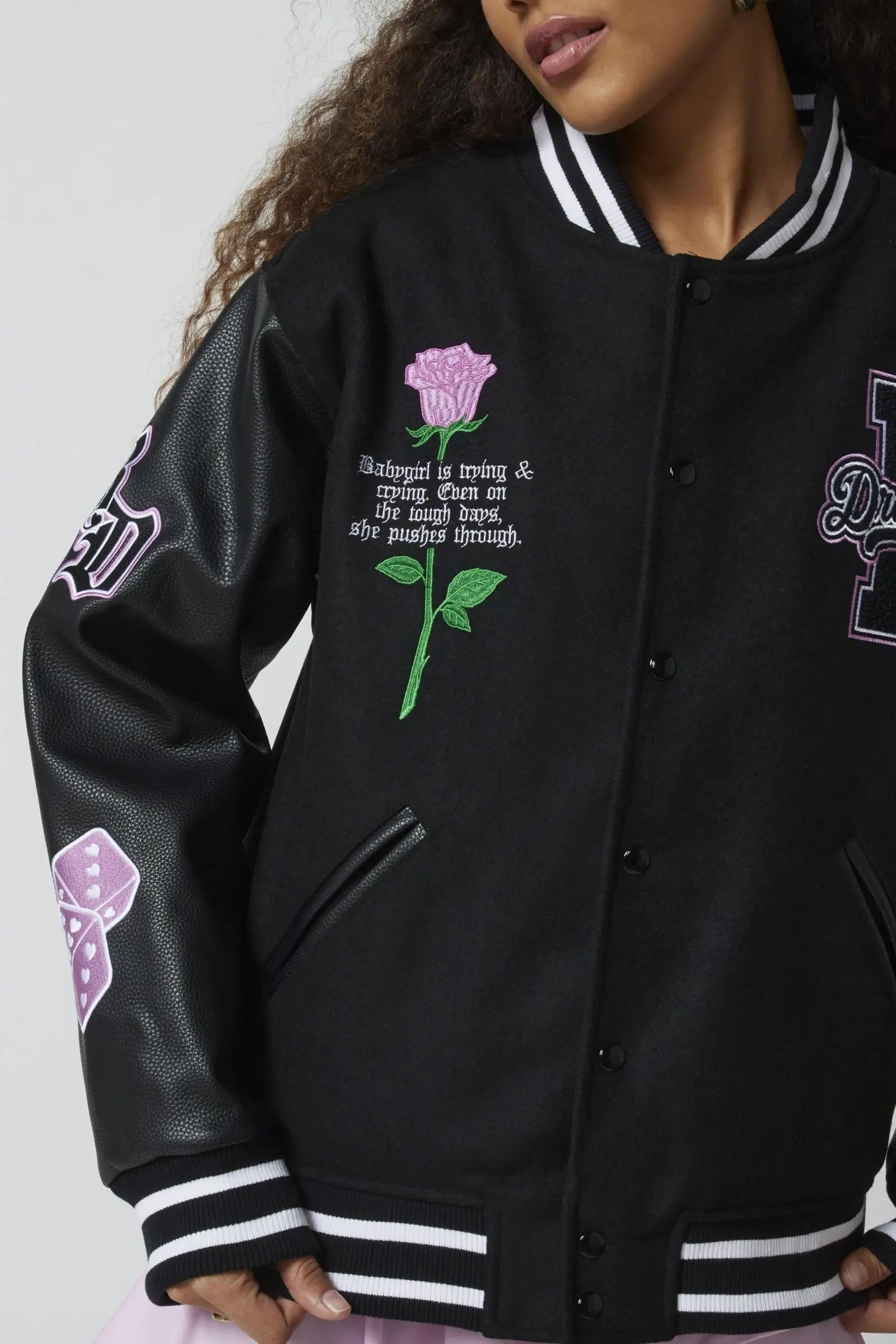 Women's Varsity Letterman Jacket Wool & Leather - Image 3