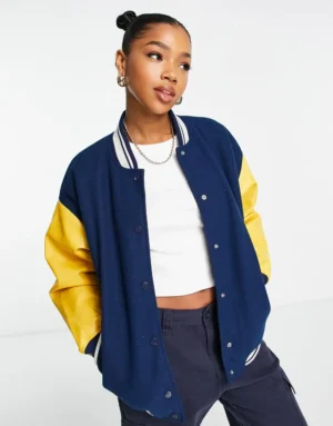 Pull & Bear Letterman Oversized Collegiate Bomber Jacket