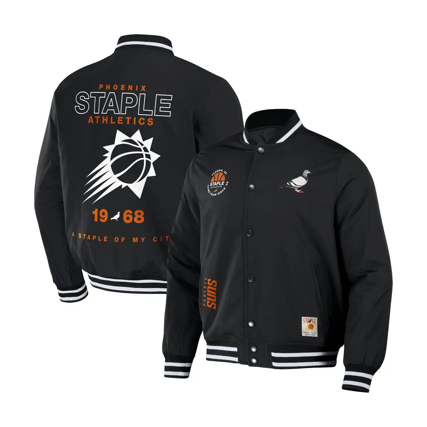 Men's NBA x Staple Letterman Black Phoenix Suns Full-Snap Varsity Jacket - Image 3