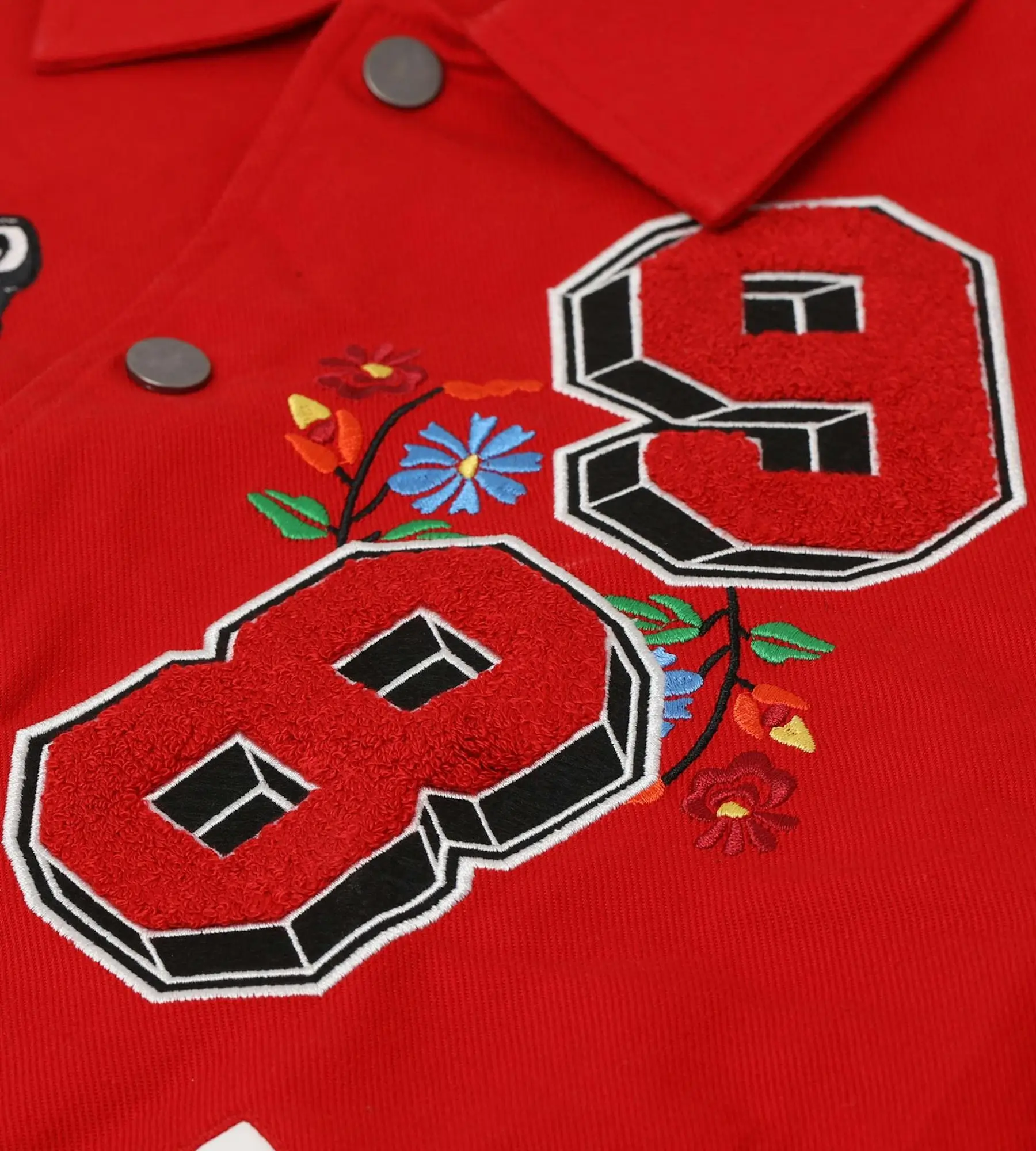 loiter Flaws Varsity Letterman Jacket Red & White - Image 3