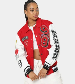 loiter Flaws Varsity Letterman Jacket Red & White