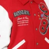 loiter Flaws Varsity Letterman Jacket Red & White - Image 4