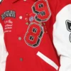 loiter Flaws Varsity Letterman Jacket Red & White - Image 5