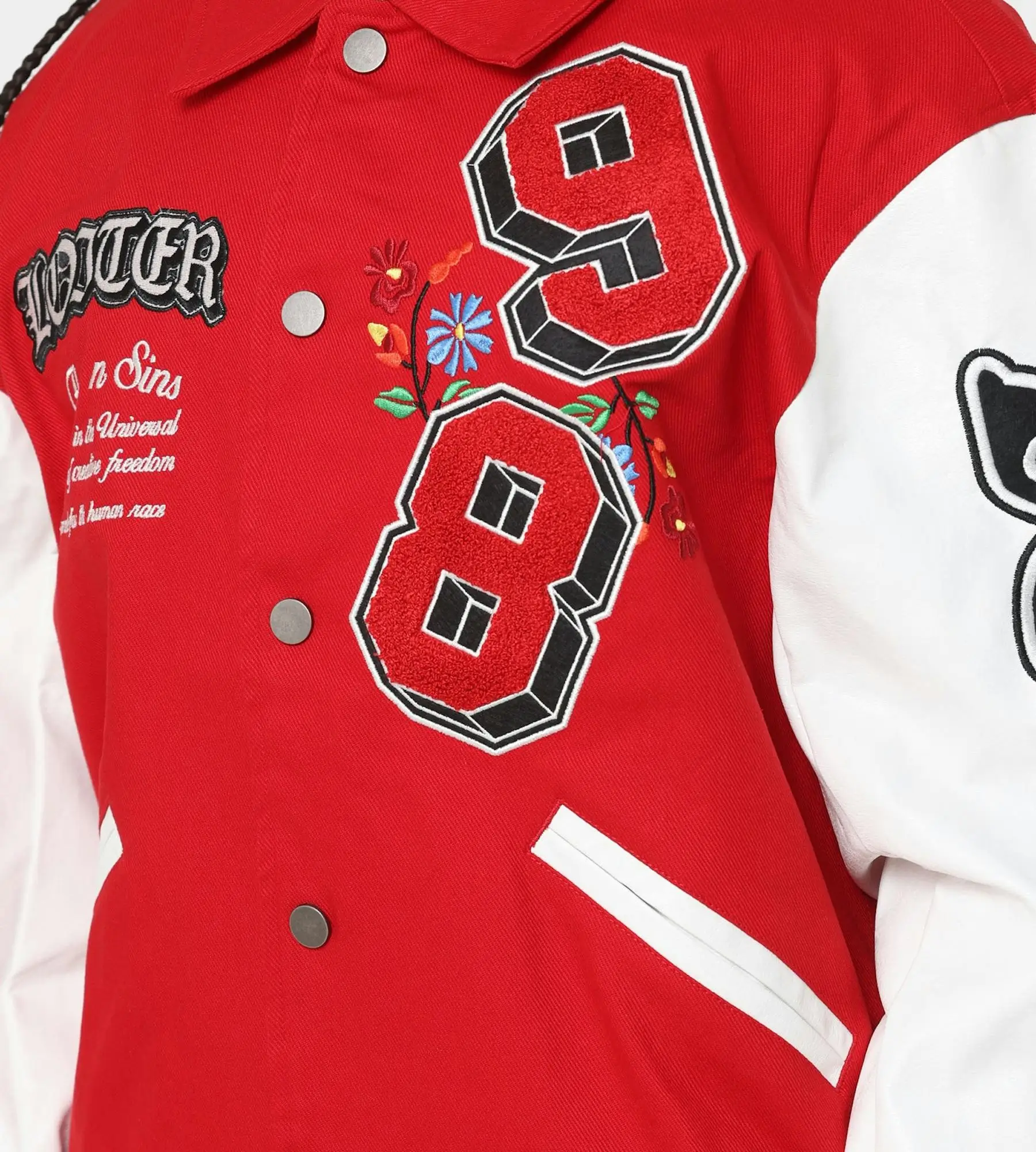 loiter Flaws Varsity Letterman Jacket Red & White - Image 5