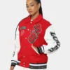 loiter Flaws Varsity Letterman Jacket Red & White - Image 7