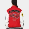 loiter Flaws Varsity Letterman Jacket Red & White - Image 2