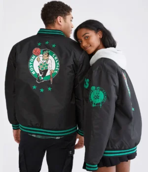 Alternative view of Boston Celtics Letterman Bomber Couple Black Varsity Jacket