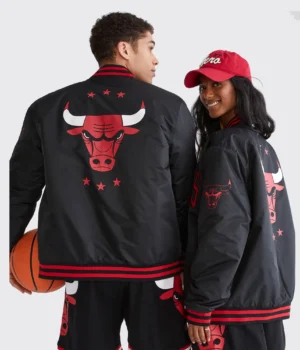 Alternative view of Chicago Bulls Letterman Bomber Couple Black Varsity Jacket