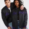 Los Angeles Lakers Letterman Bomber Black Polyester Varsity Jacket