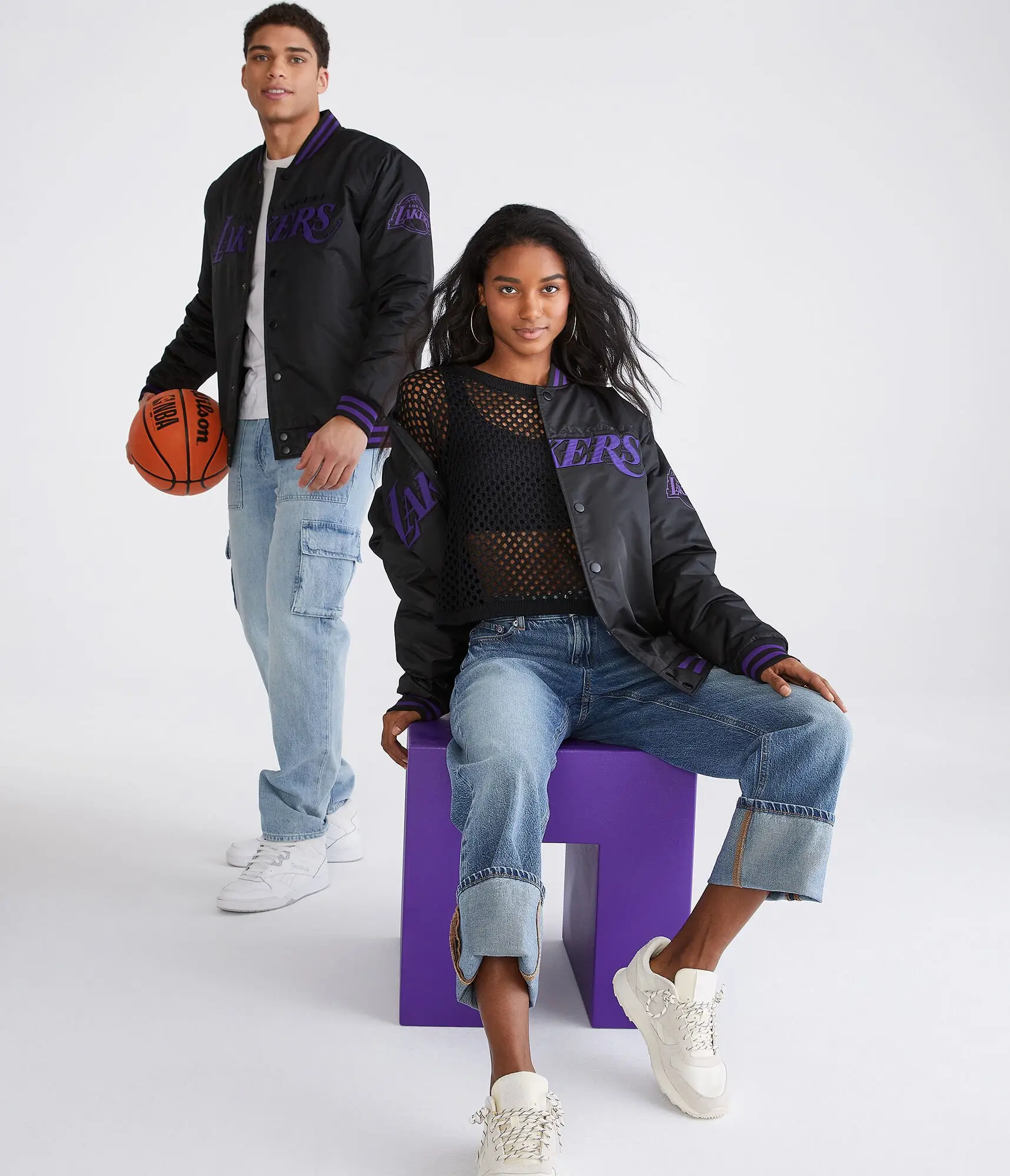 Los Angeles Lakers Letterman Bomber Black Polyester Varsity Jacket - Image 4