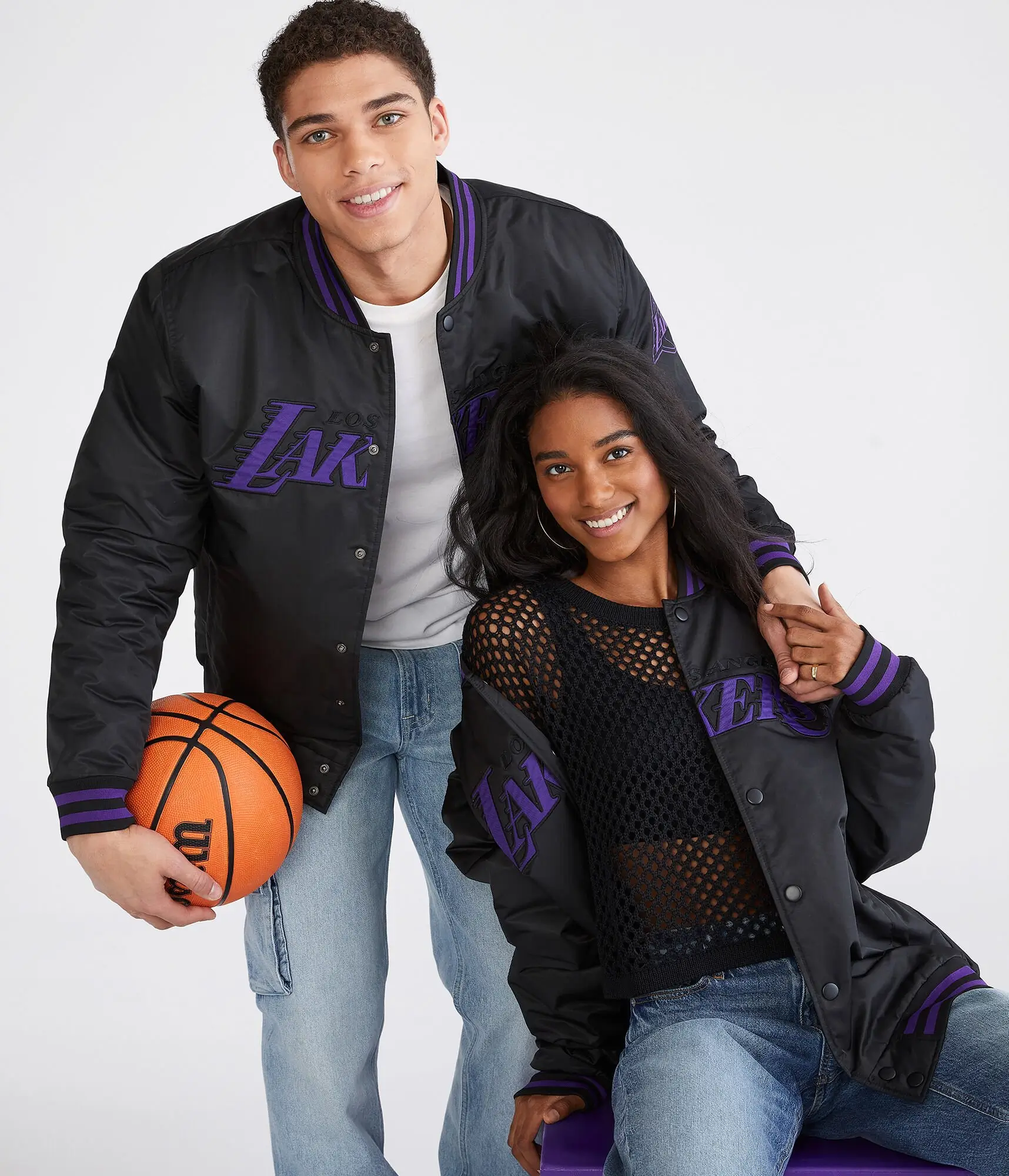Los Angeles Lakers Letterman Bomber Black Polyester Varsity Jacket - Image 3