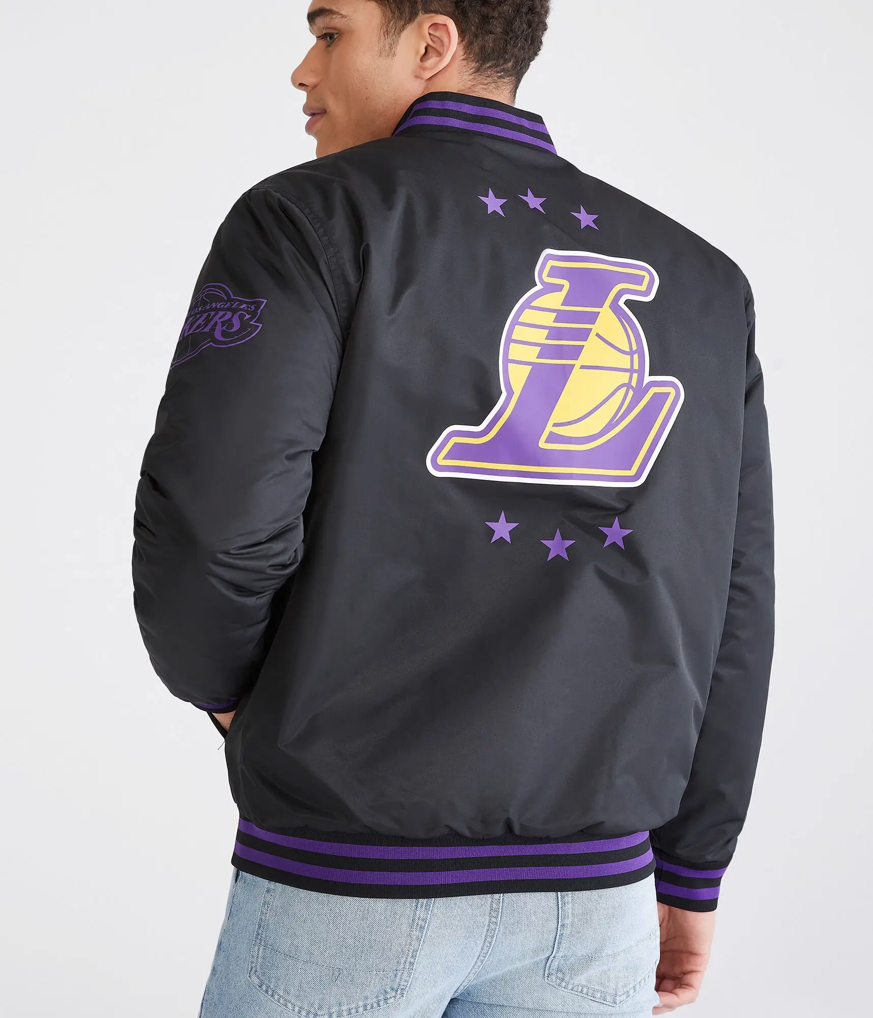 Los Angeles Lakers Letterman Bomber Black Polyester Varsity Jacket - Image 2