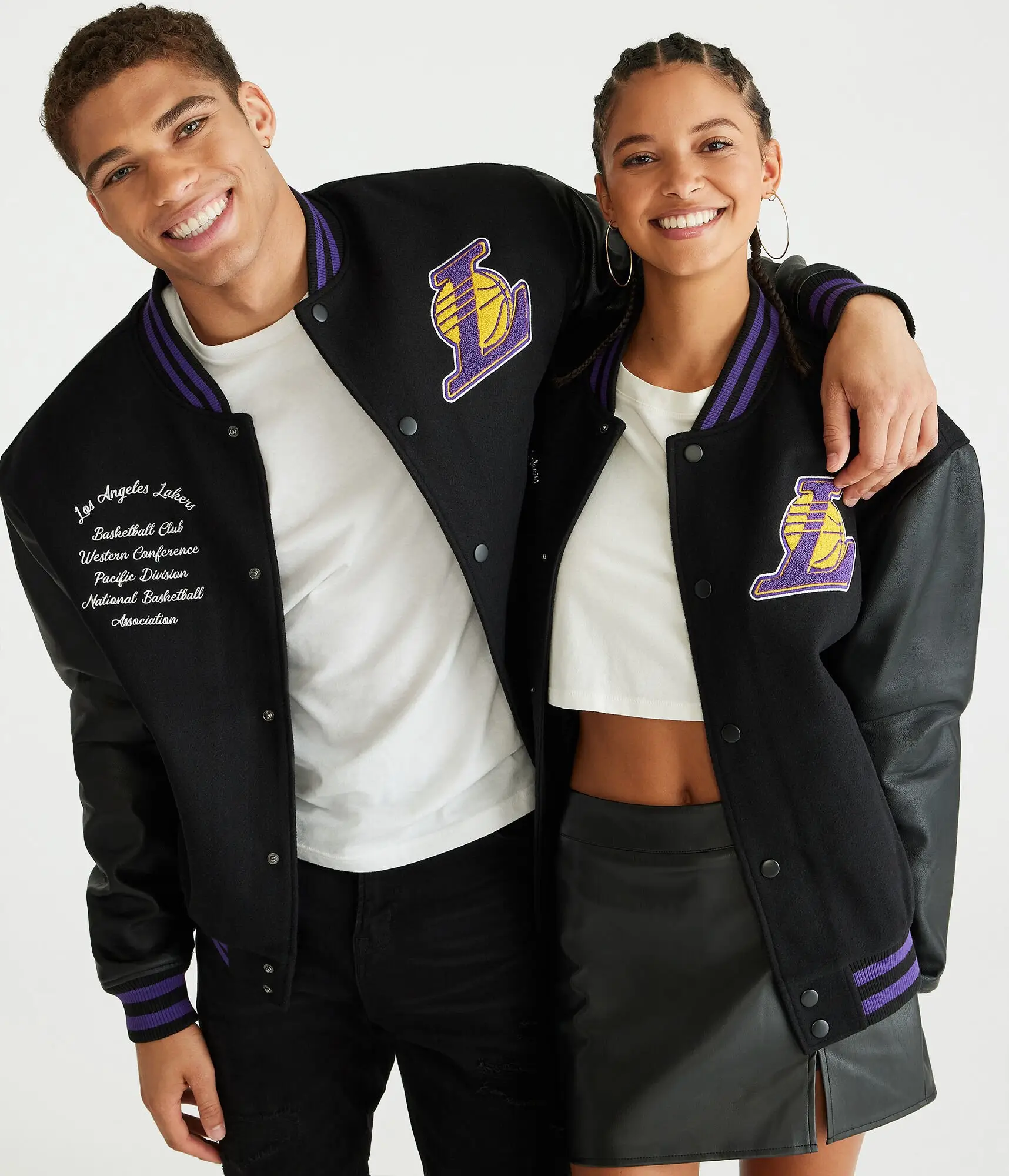 Los Angeles Lakers Letterman Couple Black Satin Varsity Jacket