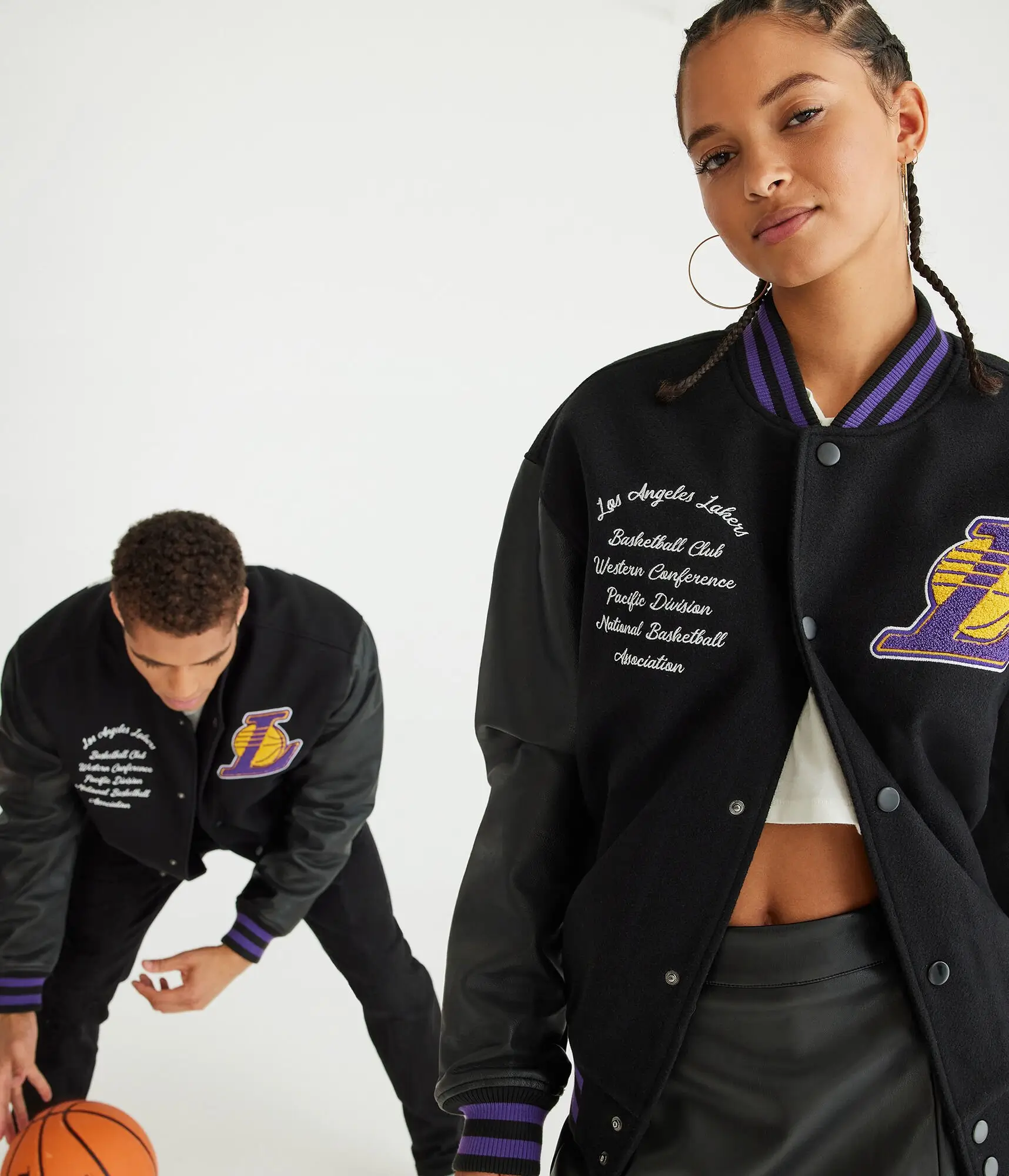 Los Angeles Lakers Letterman Couple Black Satin Varsity Jacket