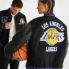 Los Angeles Lakers Letterman Couple Black Satin Varsity Jacket