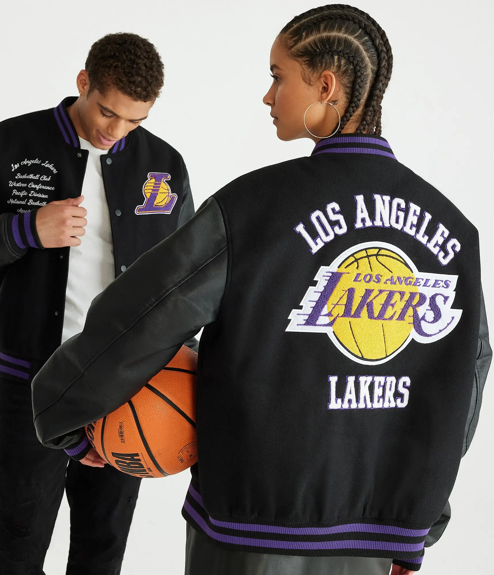 Los Angeles Lakers Letterman Couple Black Satin Varsity Jacket