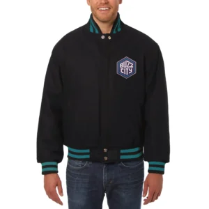 Charlotte Hornets Buzz City Black Full Wool One Color Varsity Jacket