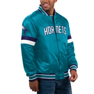 Charlotte Hornets Home Game Teal Satin Varsity Jacket