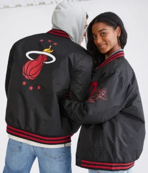Alternative view of Miami Heat Letterman Bomber Varsity Couple Jacket