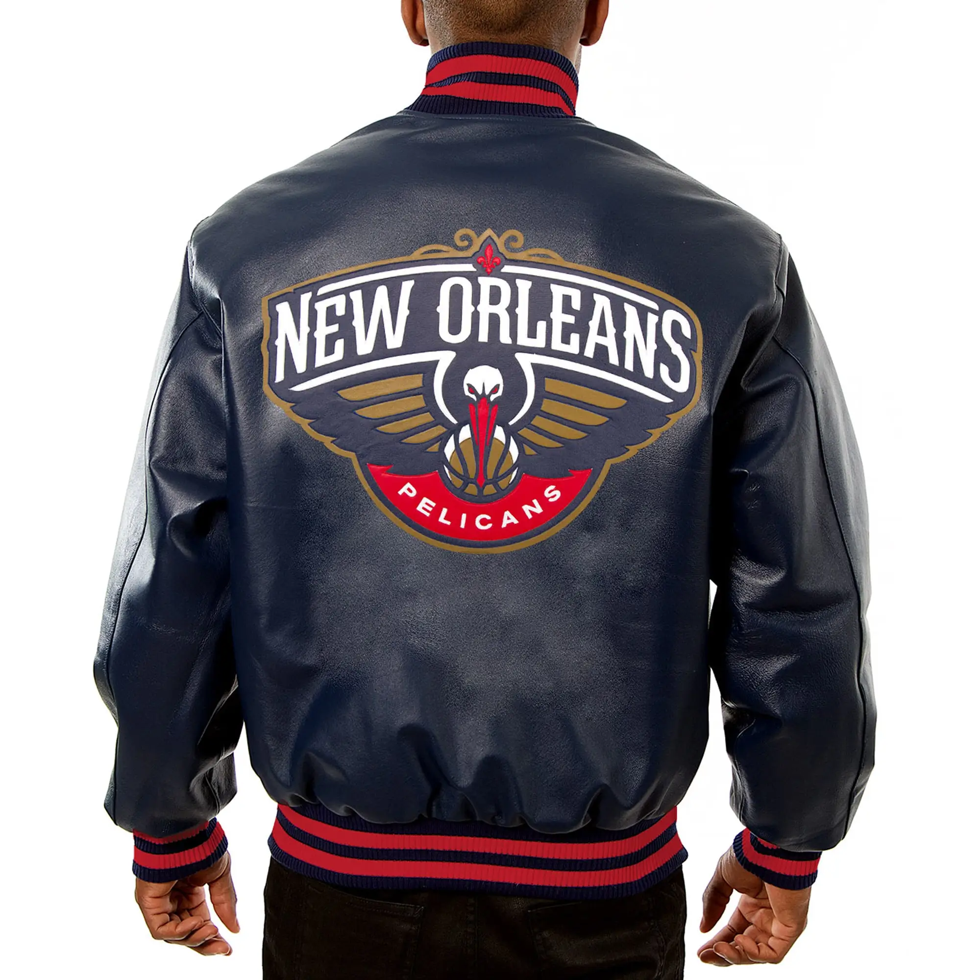 New Orleans Pelicans Full Leather Navy Varsity Jacket - Image 2