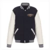 New Orleans Pelicans Two Tone Wool & Leather Jacket  Front Patches Logo