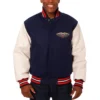 New Orleans Pelicans Two Tone Wool & Leather Varsity Jacket Navy & White