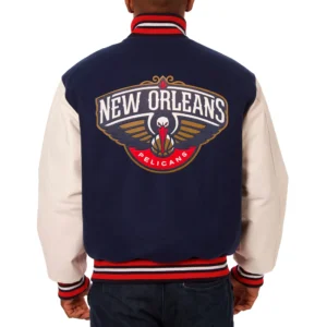 Alternative view of New Orleans Pelicans Two Tone Wool & Leather Varsity Jacket Navy & White