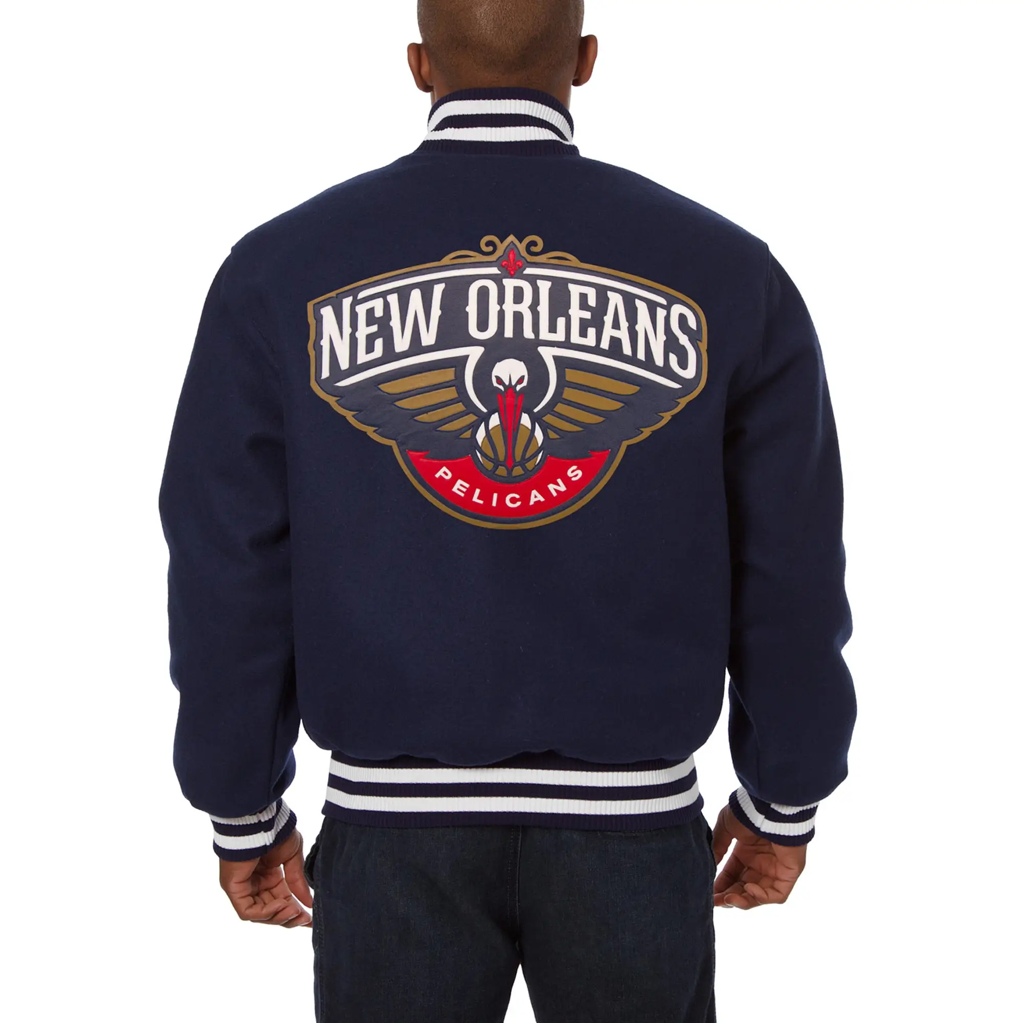 New Orleans Pelicans Full Wool One Color Varsity Jacket with Front Logo - Image 2
