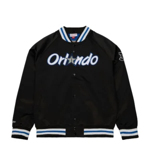 Orlando Magic Lightweight Raglan Black Satin Varsity White Jacket