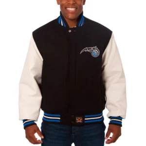 Orlando Magic Black/White Full-Snap Two Tone Wool & Leather Jacket