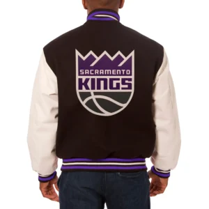 Alternative view of Sacramento Kings Black/White Two Tone Wool & Leather Varsity Jacket