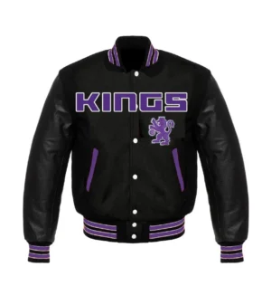 Sacramento Kings Letterman Full Black Wool & Leather Varsity Jacket