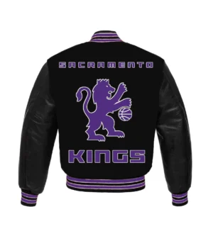 Alternative view of Sacramento Kings Letterman Full Black Wool & Leather Varsity Jacket