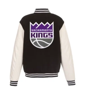 Alternative view of Sacramento Kings Reversible Black/White Two Tone Wool & Leather Varsity Jacket
