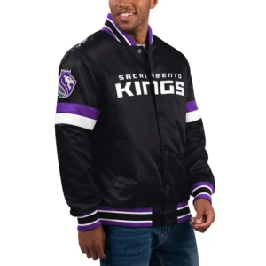 Sacramento Kings Starter Home Game Full-Snap Black Satin Varsity Jacket