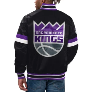 Alternative view of Sacramento Kings Starter Home Game Full-Snap Black Satin Varsity Jacket