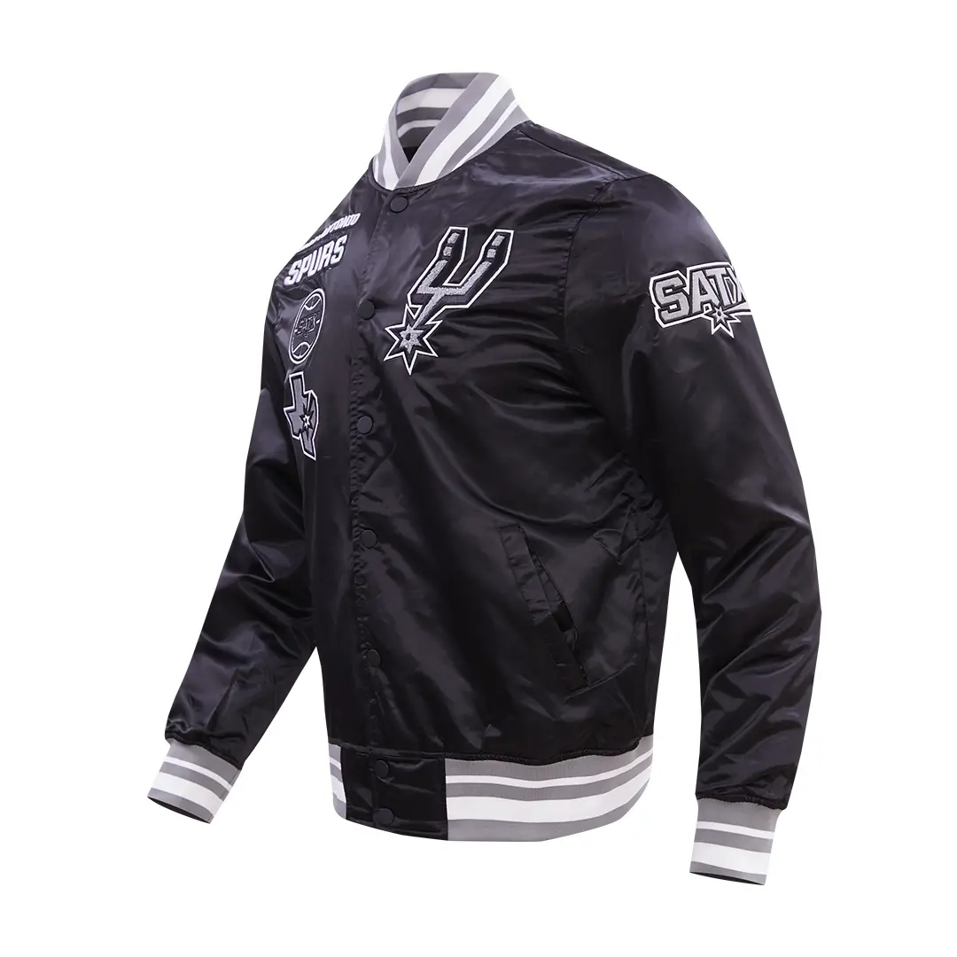 San Antonio Spurs Classic Satin Black Varsity Jacket - Image 3