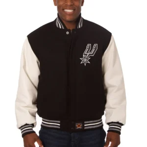 San Antonio Spurs Domestic Black/White Two Tone Wool & Leather Varsity Jacket