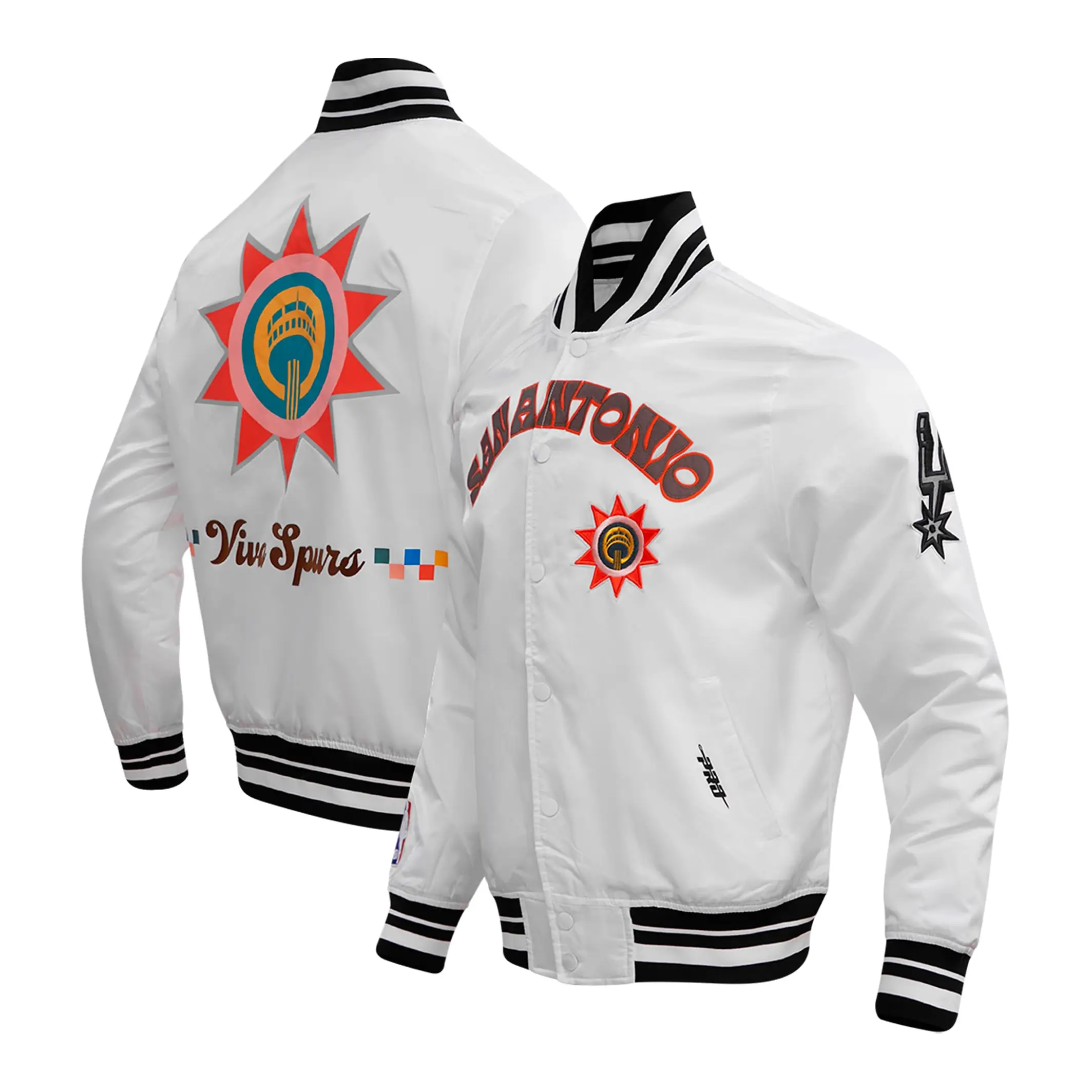 San Antonio Spurs Wordmark Satin Varsity White Jacket - Image 4