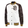 San Diego Padres Clean Up Hitter Satin Varsity Jacket White & Brown