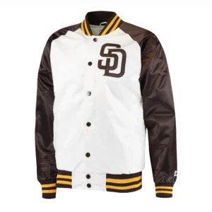 San Diego Padres Clean Up Hitter Satin Varsity Jacket White & Brown