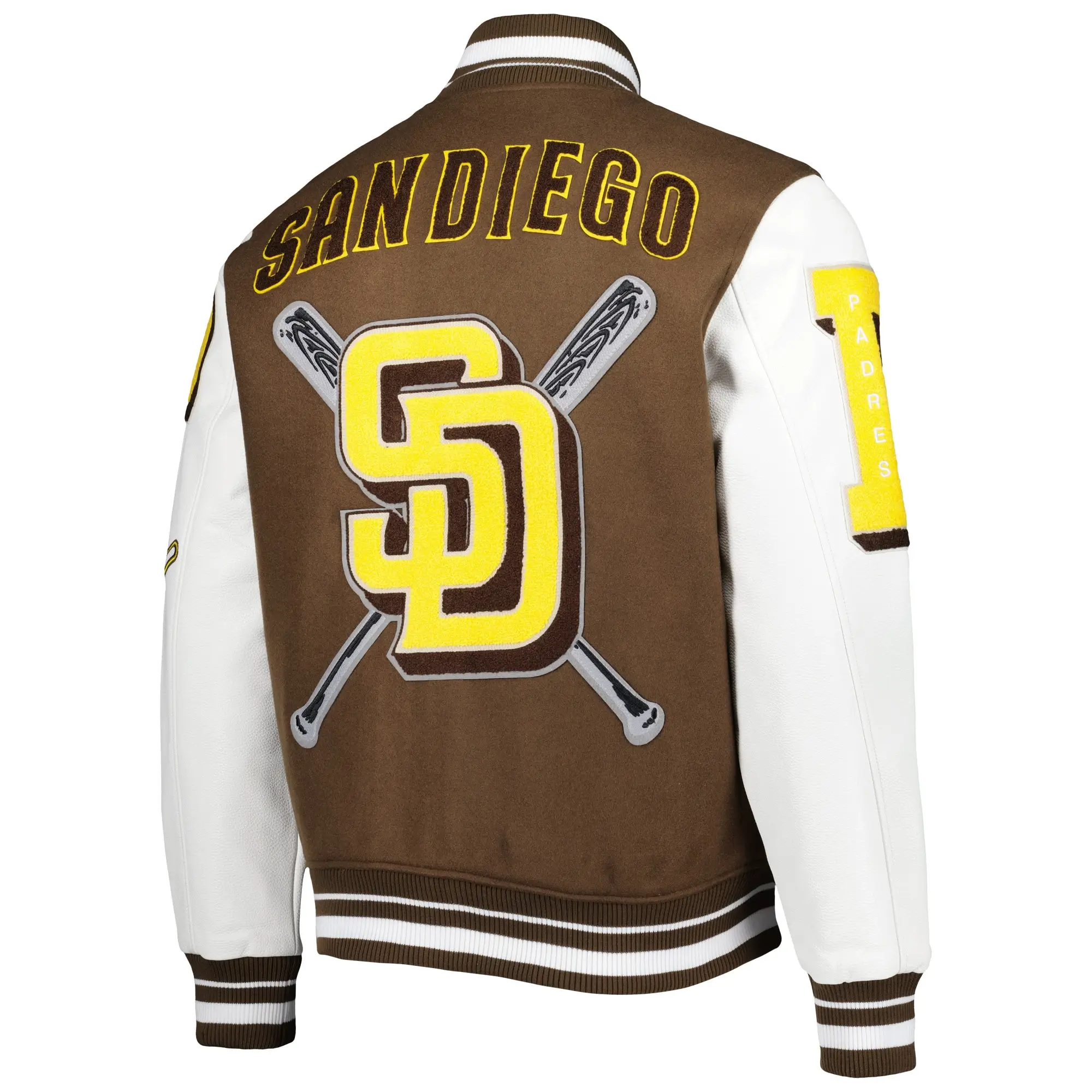 San Diego Padres Mashup Brown & White Varsity Jacket - Image 2