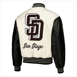 Alternative view of San Diego Padres PLEASURES  Varsity Jacket White & Black