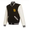 San Diego Padres Two Tone Wool & Leather Varsity Jacket Black & White