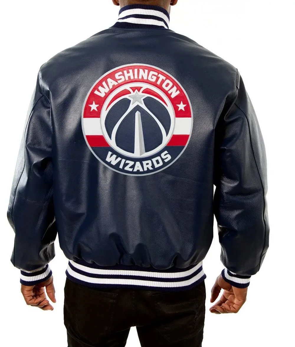 Alternative view of Washington Wizards Full Leather  Navy Blue Varsity Jacket